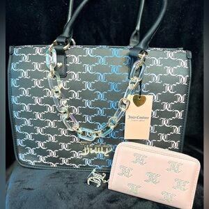 🩷🖤Juicy Couture (NWT) Bling Bling Black Multi tote & Pink Rhinestone wallet🖤🩷